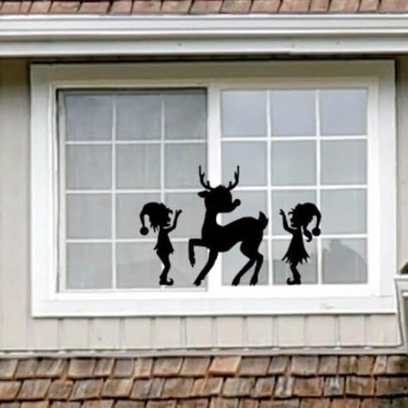 Christmas Window Decal Set, Reindeer and Elves Silhouette, 23 x 15 Inches - Picture 7 of 7